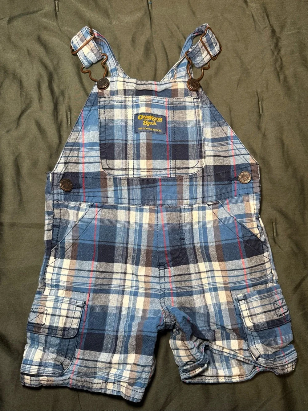 OshKosh B'gosh Blue Plaid Shortall Overalls